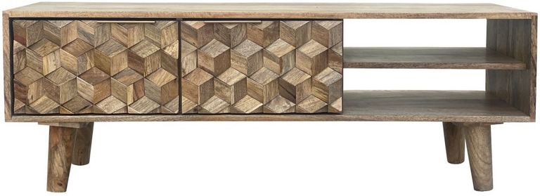 Geometric Carved Mango Wood 118cm TV Unit