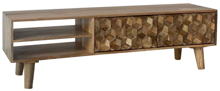 Geometric Carved Mango Wood 140cm TV Unit