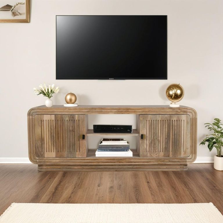 Hanover Ribbed Carved Mango Wood 145cm TV Unit