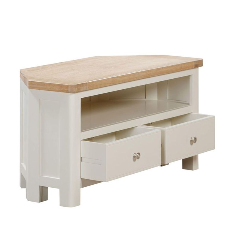 Hayley TV Unit - 2 Drawer - Corner - Oak and White