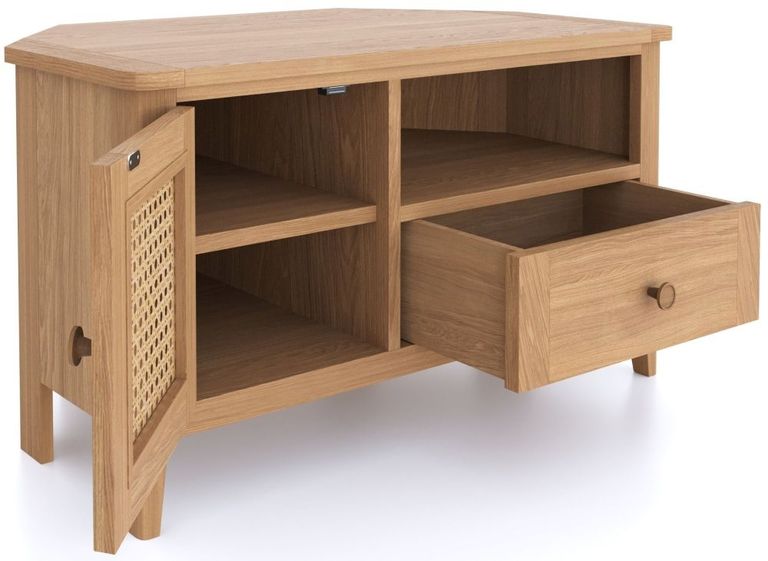 Henley Oak and Rattan 90cm Corner TV Unit