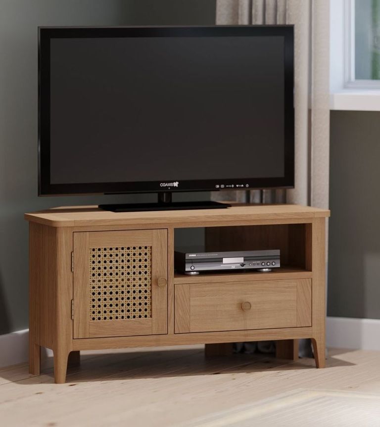 Henley Oak and Rattan 90cm Corner TV Unit