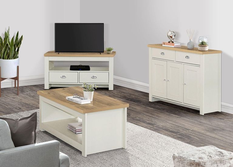 Highgate Corner TV Unit - 2 Drawer - Cream Painted