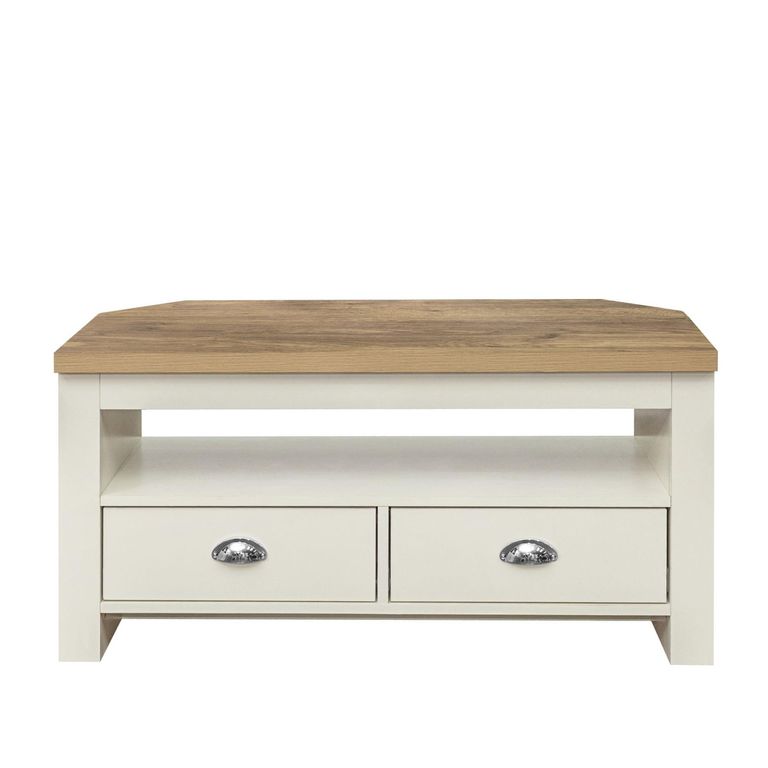 Highgate Corner TV Unit - 2 Drawer - Cream Painted