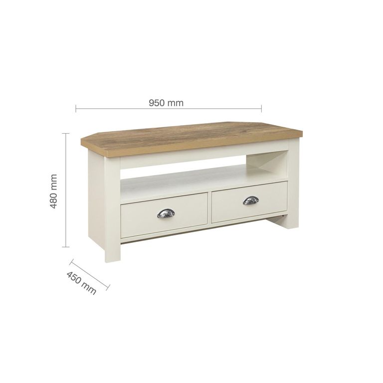 Highgate Corner TV Unit - 2 Drawer - Cream Painted
