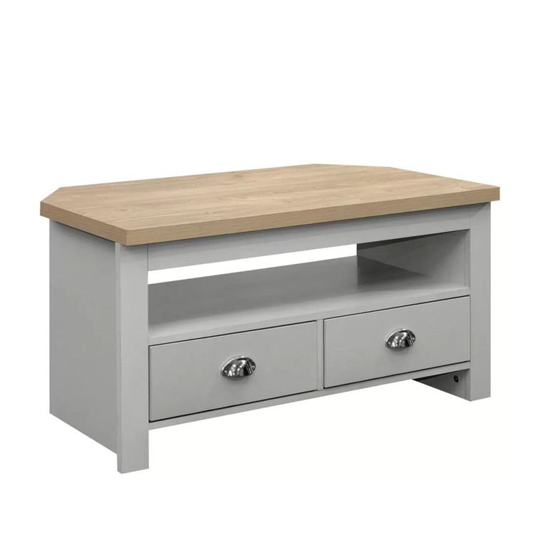 Highgate Corner TV Unit - 2 Drawer - Grey Painted