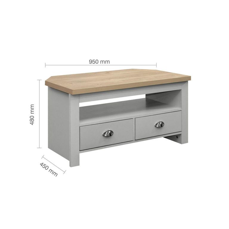 Highgate Corner TV Unit - 2 Drawer - Grey Painted
