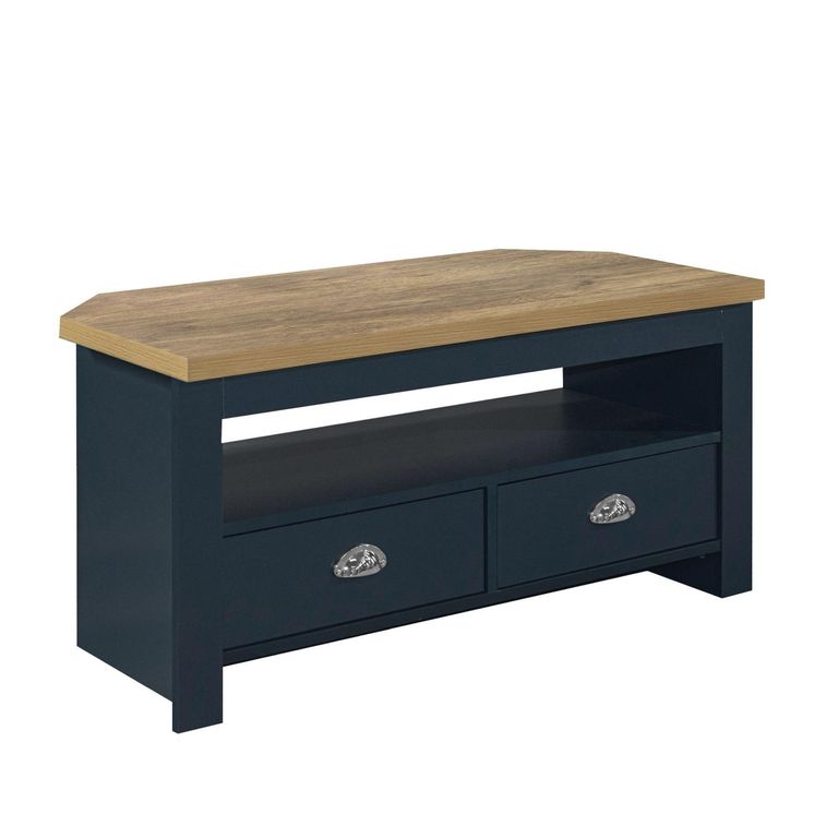 Highgate Corner TV Unit - 2 Drawer - Navy Blue Painted