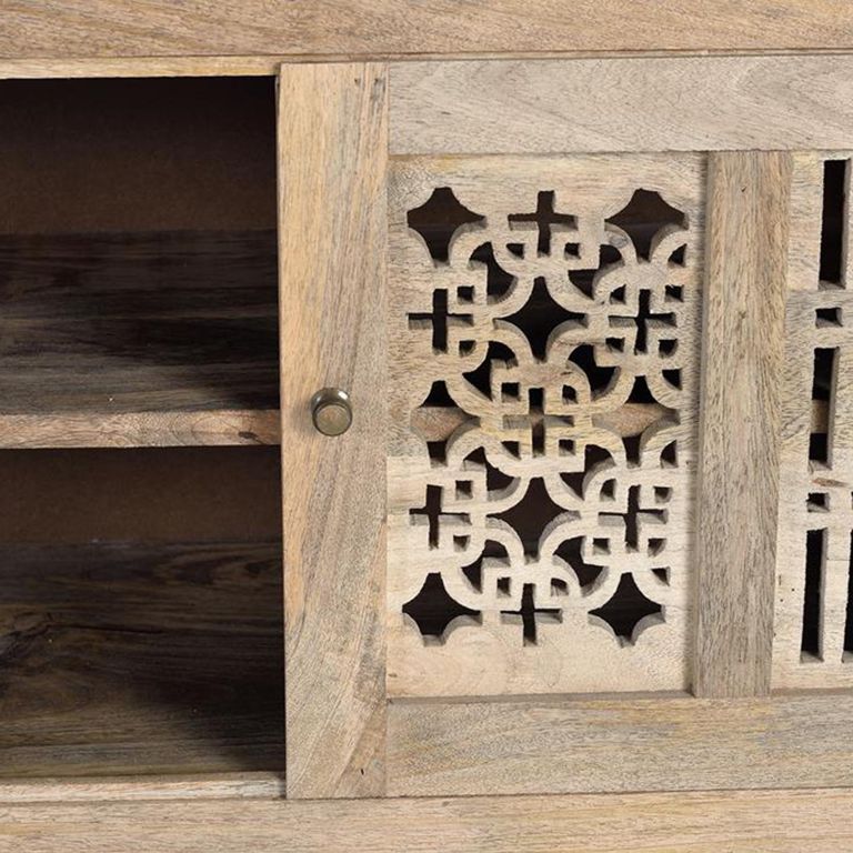 Hiram TV Unit - Carved Mango Wood - 2 Door