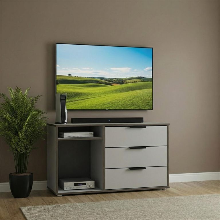 Hong Kong TV Unit - 95cm - with Glides Legs - Grey and White