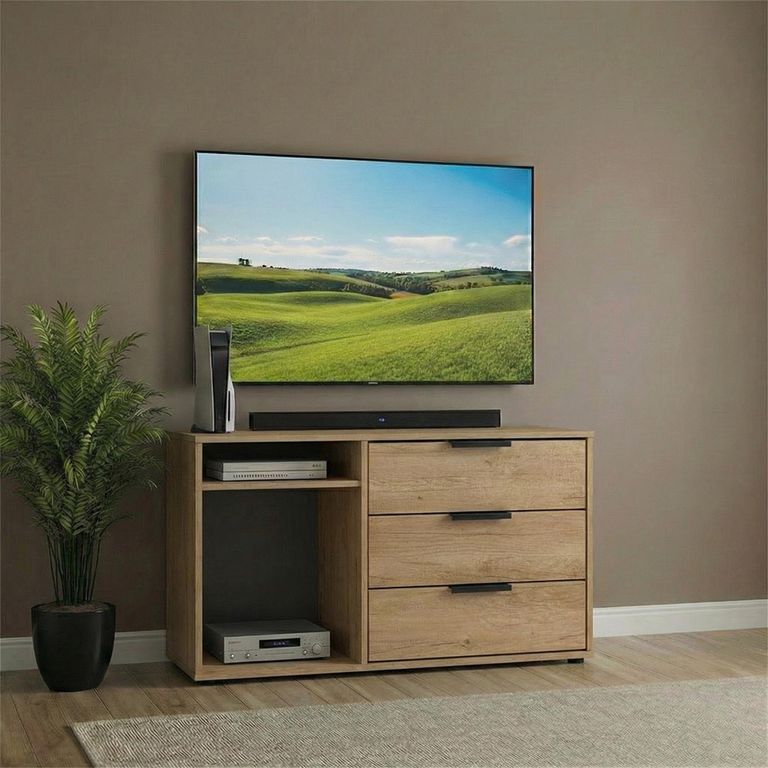 Hong Kong TV Unit - 95cm - with Glides Legs - Oak
