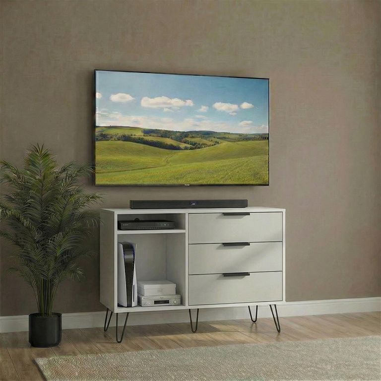 Hong Kong TV Unit - 95cm - with Hairpin Legs - Cashmere and White