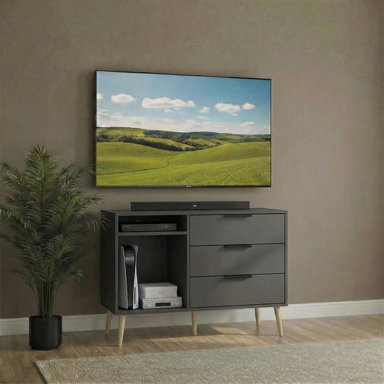Hong Kong TV Unit - 95cm - with Natural Wooden Legs - Graphite