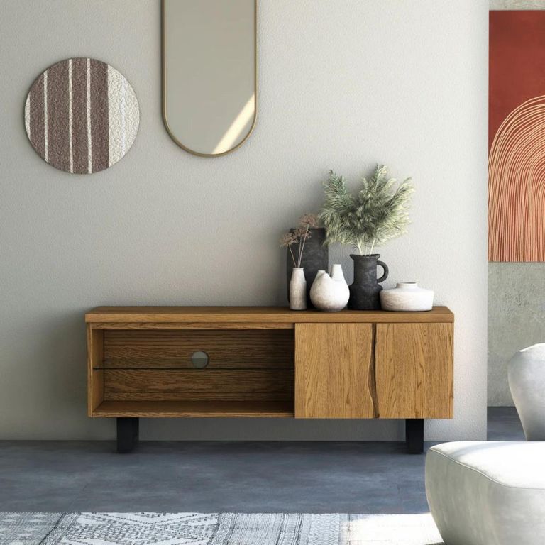 Jersey TV Unit - 2 Door Large - Industrial Style - Oak