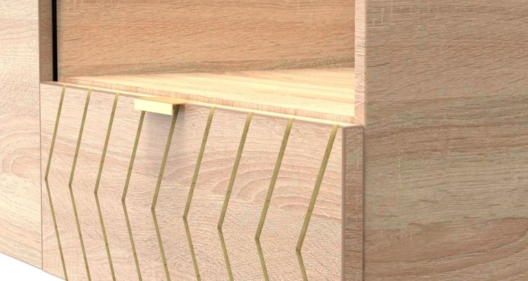 Jigsaw Oak Effect 130cm TV Unit with Gold Hairpin Legs - 2 Drawers