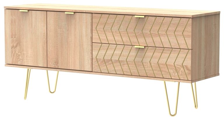 Jigsaw Oak Effect 145cm TV Unit with Gold Hairpin Legs