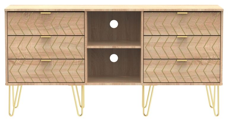 Jigsaw Oak Effect 150cm TV Unit with Gold Hairpin Legs
