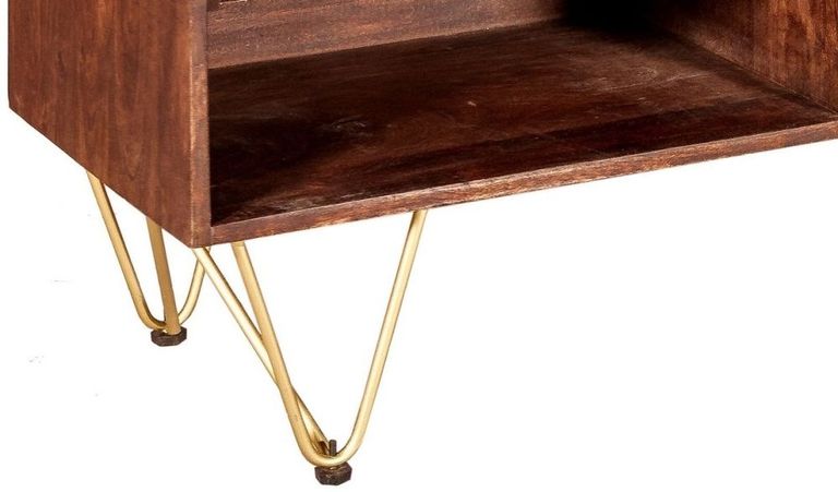 Kaza Dark Mango Wood 140cm TV Unit - Hairpin Legs with Gold Geometric Inlay