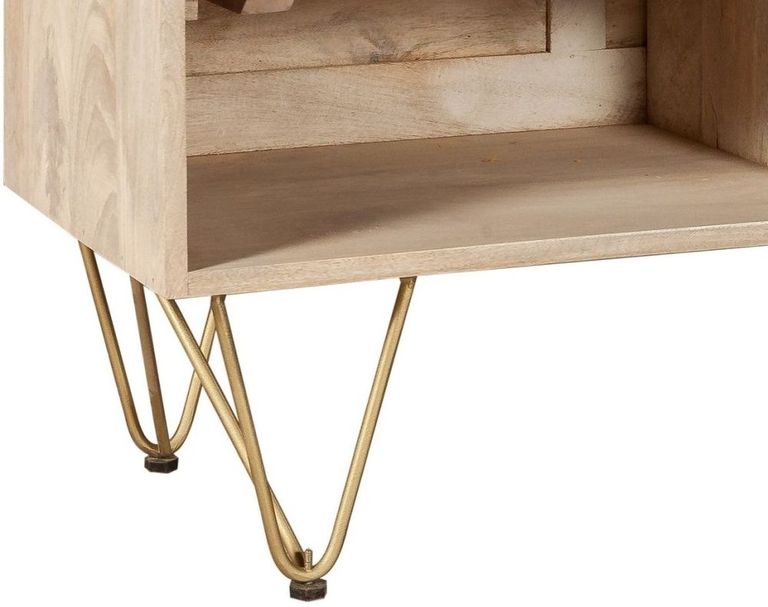 Kaza Light Mango Wood 140cm TV Unit - Hairpin Legs with Gold Geometric Inlay