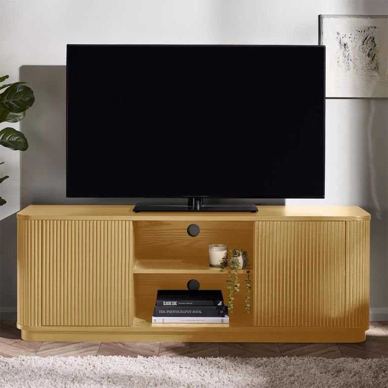 Louis TV Unit - 2 Door - Light Oak Effect - Fluted Base