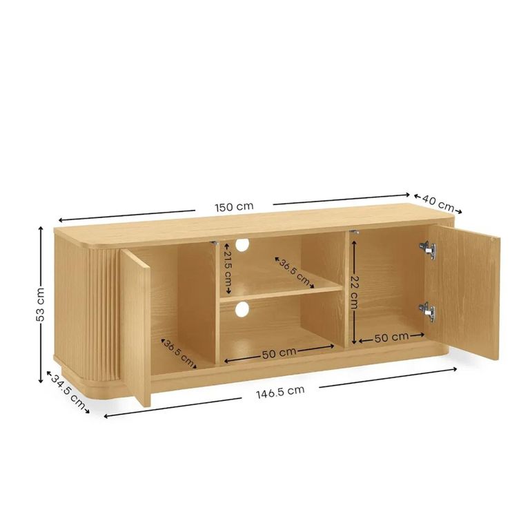 Louis TV Unit - 2 Door - Light Oak Effect - Fluted Base