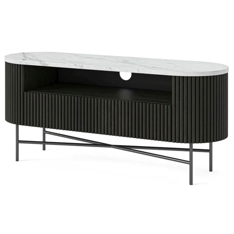 Lucas Black TV Unit - 120cm Fluted Curved - White Marble Top