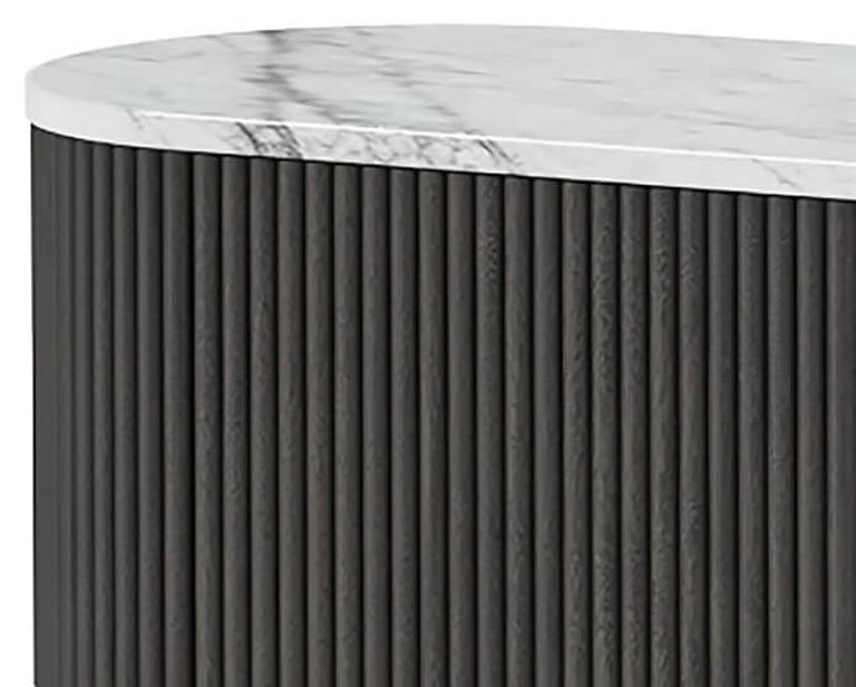 Lucas Black TV Unit - 150cm Fluted Curved - White Marble Top