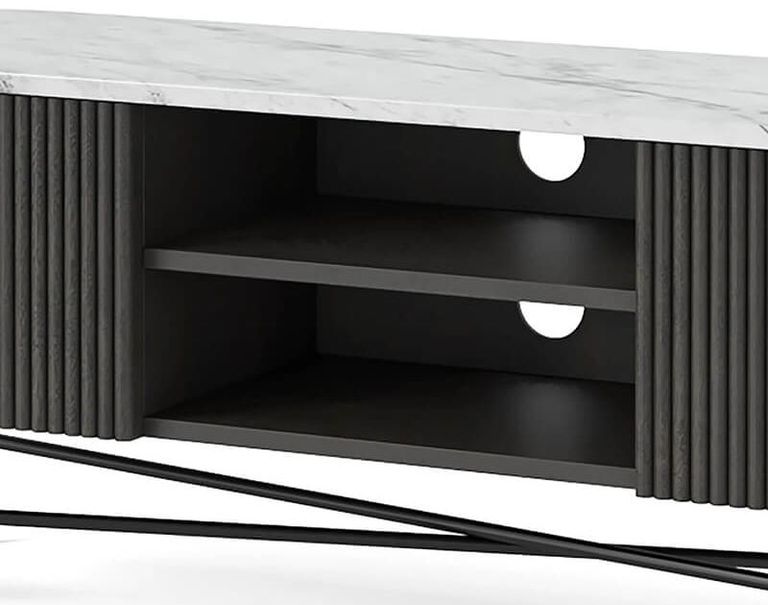 Lucas Black TV Unit - 150cm Fluted Curved - White Marble Top