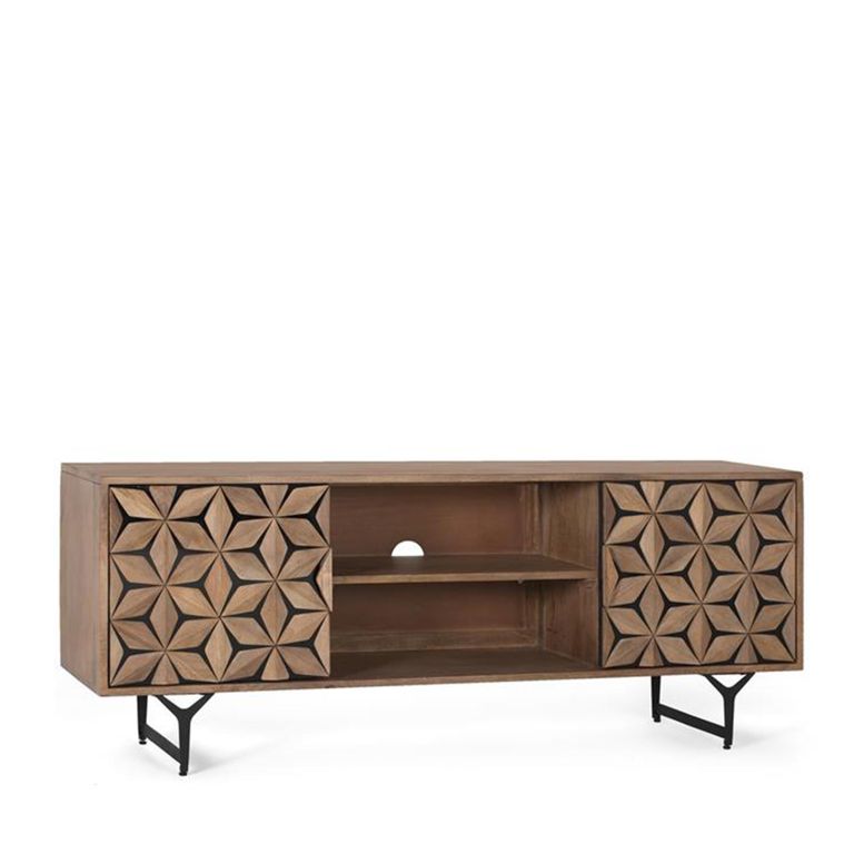 Marlee TV Unit - Mango Wood - Geometric - 2 Door