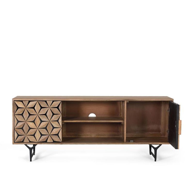 Marlee TV Unit - Mango Wood - Geometric - 2 Door