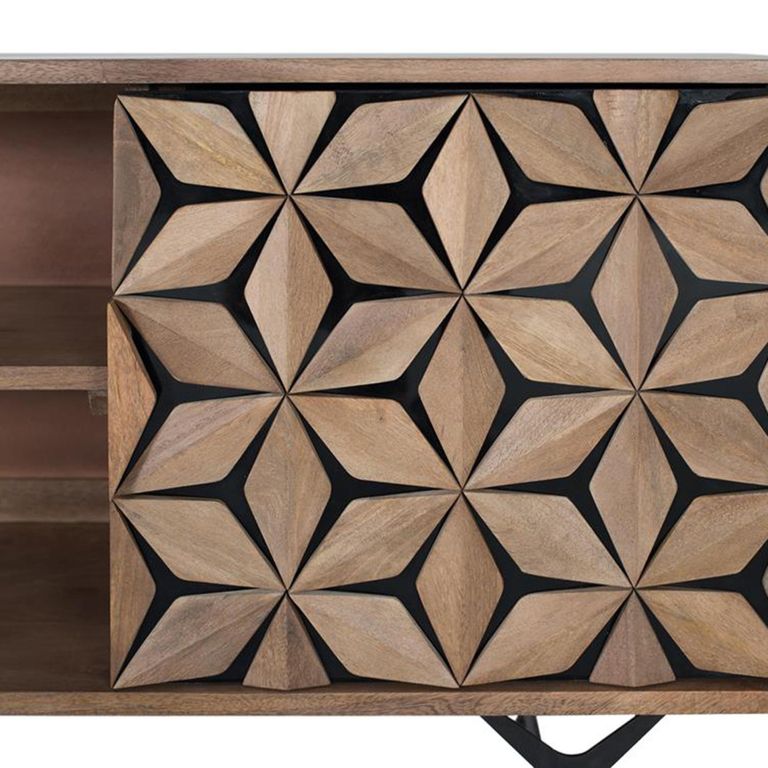 Marlee TV Unit - Mango Wood - Geometric - 2 Door