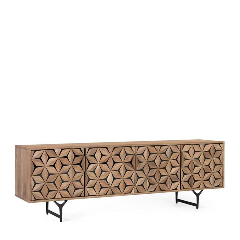 Marlee TV Unit - Mango Wood - Geometric - 4 Door - Large