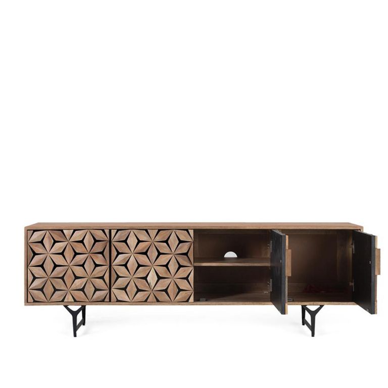 Marlee TV Unit - Mango Wood - Geometric - 4 Door - Large