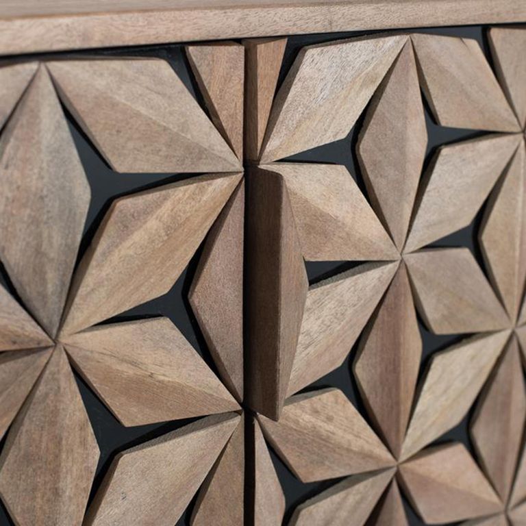 Marlee TV Unit - Mango Wood - Geometric - 4 Door - Large