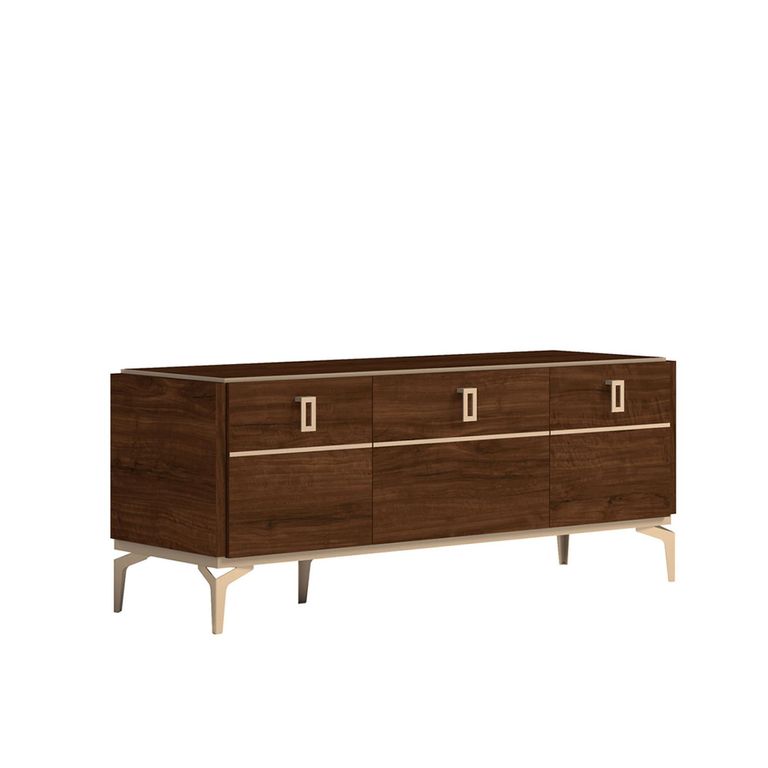 Modern Eva TV Unit - 140cm - Walnut with Gold Trim