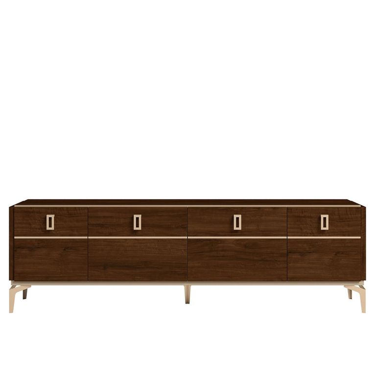 Modern Eva TV Unit - 195cm - Walnut with Gold Trim