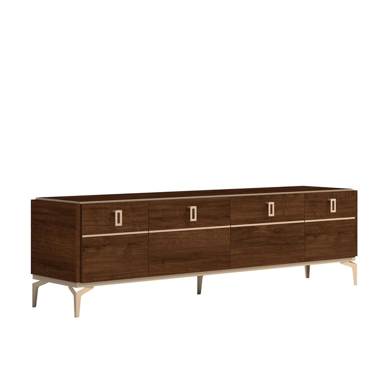 Modern Eva TV Unit - 195cm - Walnut with Gold Trim
