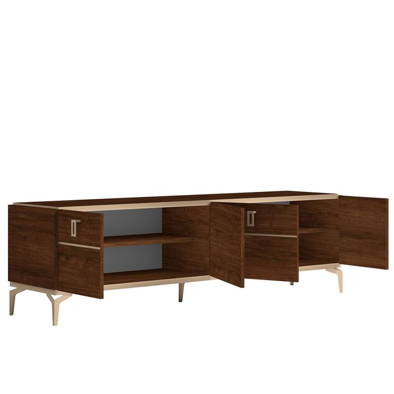 Modern Eva TV Unit - 195cm - Walnut with Gold Trim