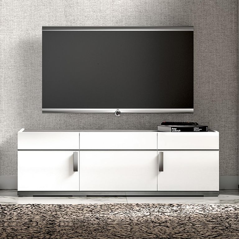 Modern Mara TV Unit - 140cm with Metal Handle - White