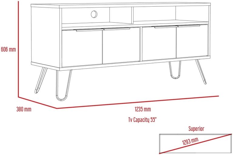 Nevada Grey Oak Effect TV Unit with Hairpin Legs