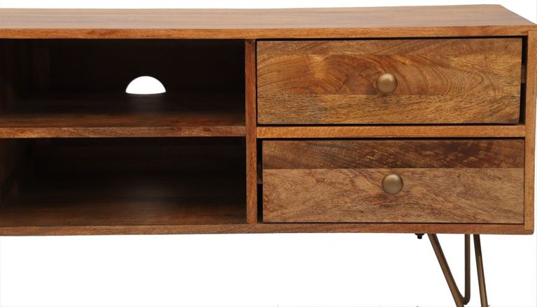 Nyack Mango Wood with Rattan 120cm TV Unit - Hairpin Legs