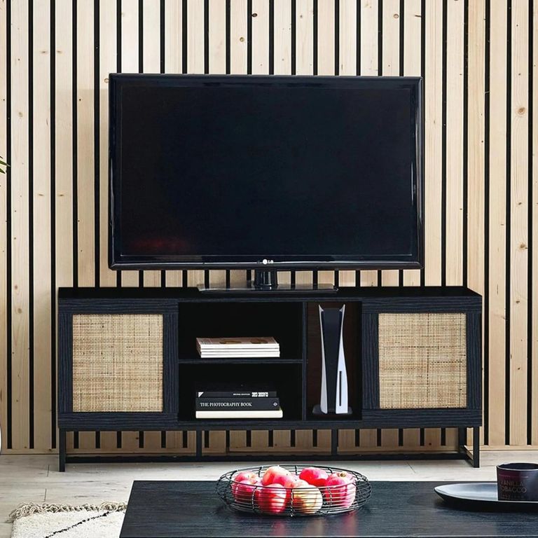 Padstow TV Unit - 150cm - Black and Rattan