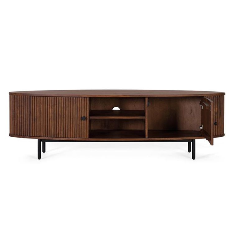 Paloma TV Unit - Fluted Acacia Wood - Curved - 2 Door - Large