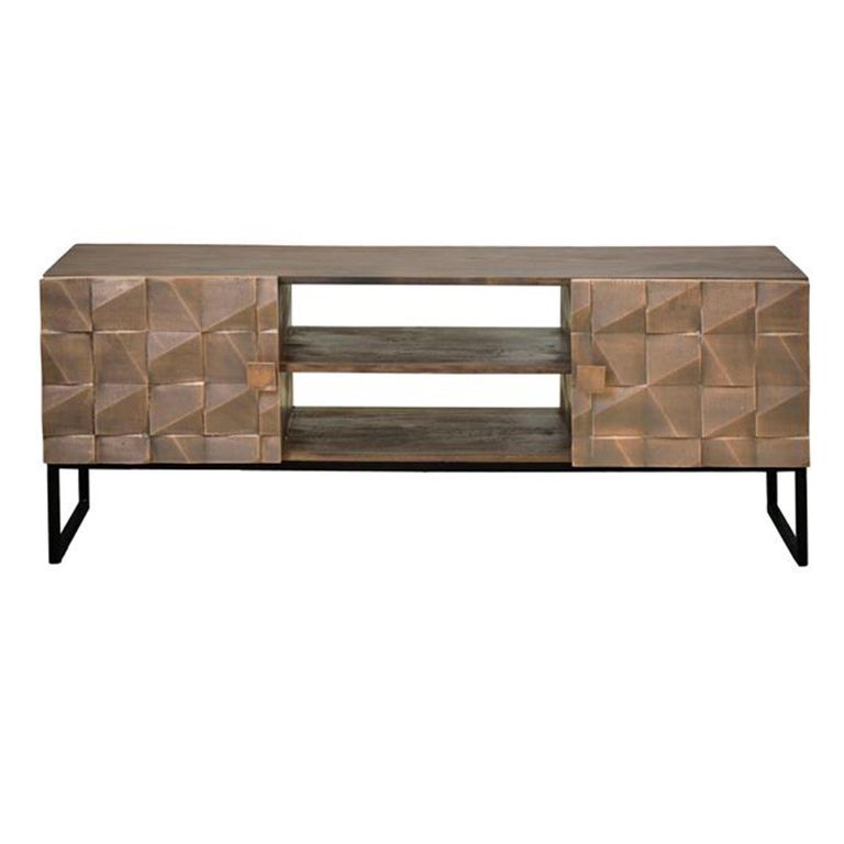 Pinole TV Unit - Copper Geometric - Mango Wood - 2 Door