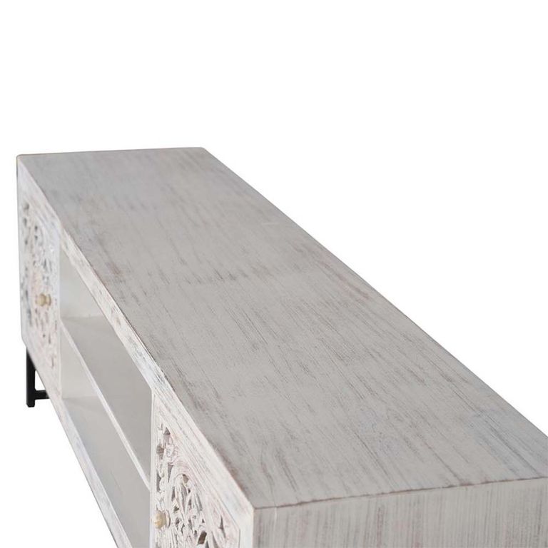 Quintana TV Unit - Washed Carved - Mango Wood - 2 Door - Large