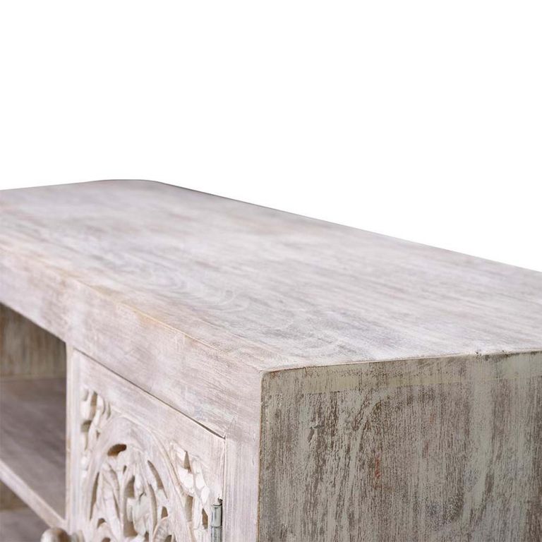 Quintana TV Unit - Washed Carved - Mango Wood - 2 Door