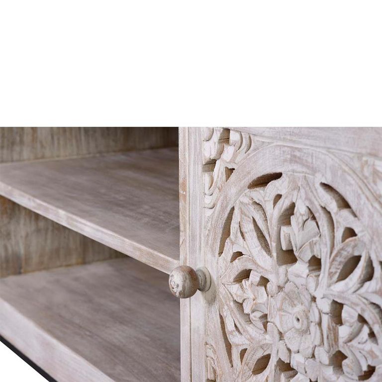 Quintana TV Unit - Washed Carved - Mango Wood - 2 Door