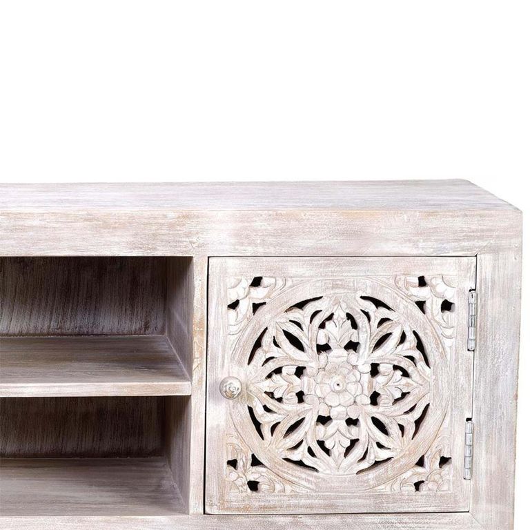 Quintana TV Unit - Washed Carved - Mango Wood - 2 Door