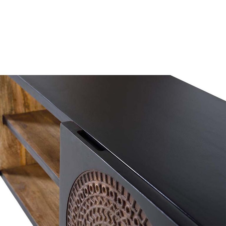 Refton TV Unit - Carved - Dark Mango Wood - 2 Door