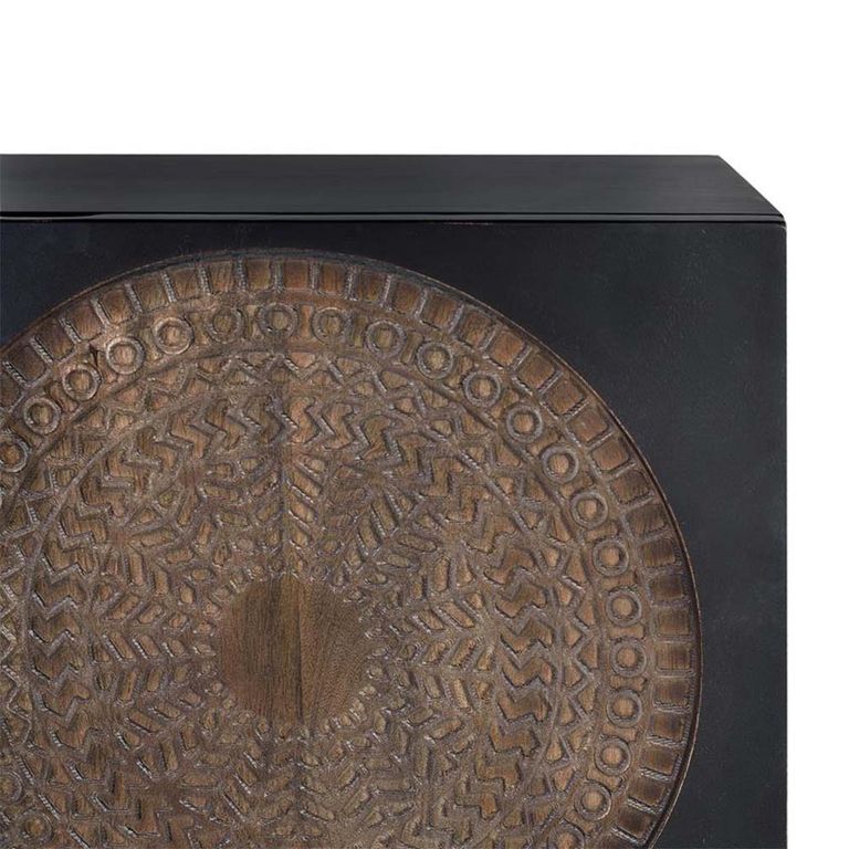 Refton TV Unit - Carved - Dark Mango Wood - 2 Door